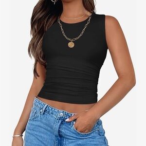 NWT Black Sleeveless Women's Tank Top - Cropped with Ruching Size L